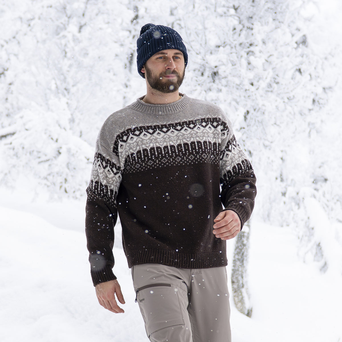 Bergans Steiro Knitted Wool Jumper Dark Chocolate / Creme