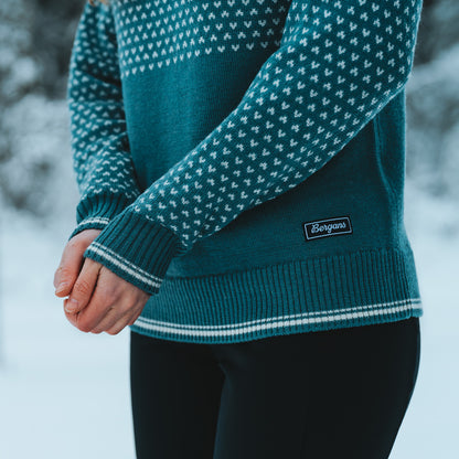 Bergans Alvdal Wool Jumper Women Grey Sage / Vanilla White